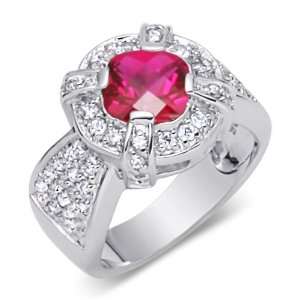   Created Ruby & White CZ Size 6 Gemstone Ring in Sterling Silver