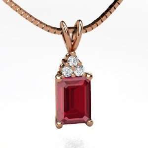   Pendant, Emerald Cut Ruby 14K Rose Gold Necklace with Diamond: Jewelry