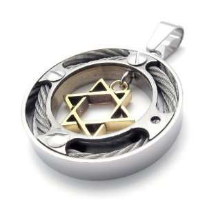 316L Stainless Steel Star of David Cable Pendant Necklace   Gold 