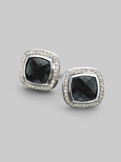 David Yurman   Black Onyx, Diamond & Sterling Silver Button Earrings 