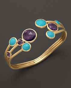 Marco Bicego Turquoise and Amethyst Cuff in 18K Yellow Gold