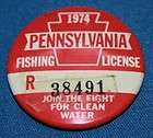 1974 PENNSYLVANIA RESIDENT FISHING LICENSE PINBACK