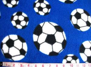Sporty fleece fabric by the yard royal blue soccer  
