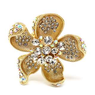Beautiful Fashion Chunky Big Floral Stretch Ring Gold  