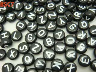 4x7mm Black COIN WHITE Alphabet Letter Mixed Acylic Loose Craft Beads 