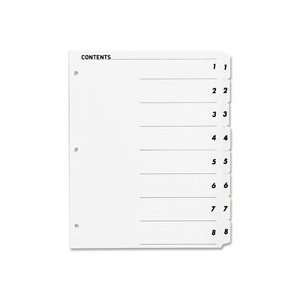  Index Dividers,w/ Table of Contents,1 15, 24/ST, White Qty 