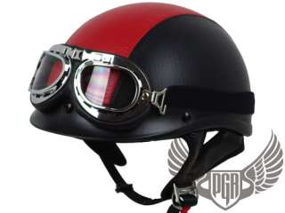 Black Leather PGR Motorcycle Helmet w Goggle Harley M  