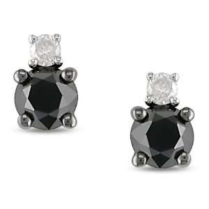   10k White Gold 1ct Black And White Diamond Ear Pin Earrings, Jewelry