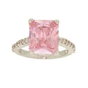  Large Emerald Cut Pink Cubic Zirconia Solitaire Ring with 
