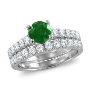  Natural Emerald Diamond Engagement Wedding Ring Bridal Set 