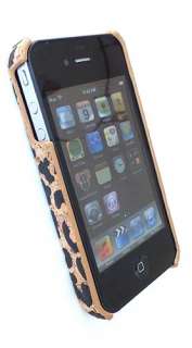 For Apple iPhone 4S 4 Black Leopard Wood Cork Faceplate Cover Case AT 