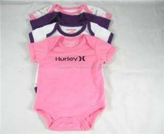Hurley Infant Bodysuit 4 Pack 3 6 9 months Romper Onesie Baby Girl 