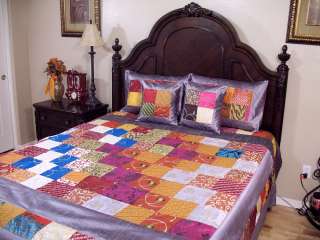  embroidered patchwork 5 PC Shimmering Indian Bedding Bedspread 