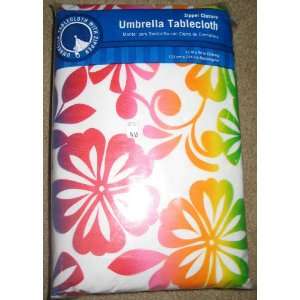   Colored Hibiscus Floral Vinyl Umbrella Tablecloth