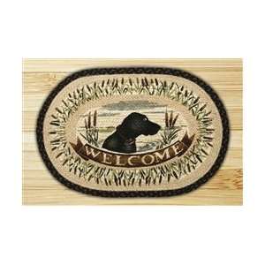   Oval Black Lab and Cattails Welcome Rug, Braided Jute