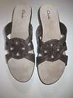 New Clarks brown leather slip on strappy sandals shoes 9.5 M