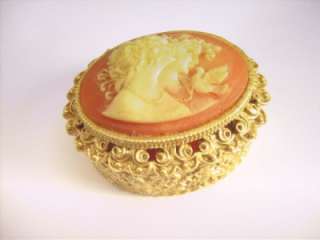 Florenza Gilt Cameo Butterfly Motif Vanity Jewelry Trinket Box  