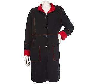Susan Graver Reversible Fleece Button Front Jacket Black/Red 1X  