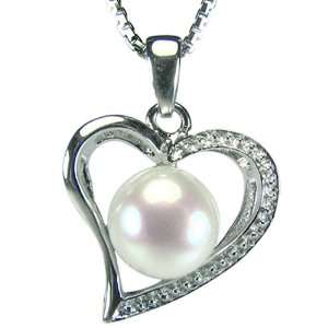 Cursive Heart Shaped Cultured Pearl Platinum Overlay CAREFREE Sterling 