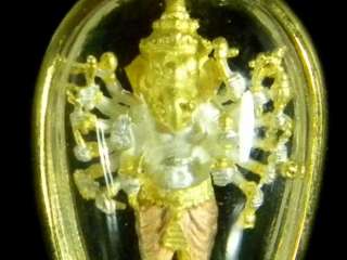 22K Gold Case Success Hindu Lord Many Arms Ganesh Omm Thai Amulet 