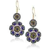 Miguel Ases Blue Quartz and Swarovski Flower Station Drop Earrings