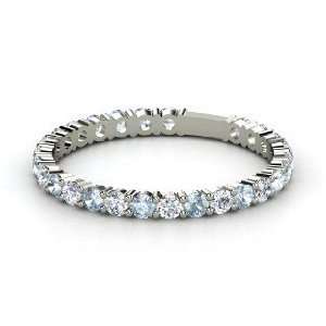 Rich & Thin Band, 14K White Gold Ring with Aquamarine & Diamond