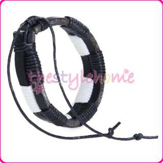 Mens Adjustable Leather Bracelet Wristband Band Cuff  