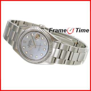 Rolex Mens Datejust SS Stainless Steel Oyster Diamond Blue Mother of 