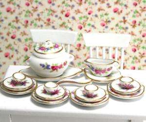 Dollhouse Miniature China TEA SET Rose Dish Porcelain  