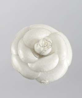 Chanel white covered knit camellia brooch  