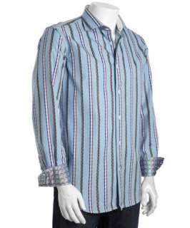 Robert Graham sky blue dash stripe cotton silk blend Chadwin shirt
