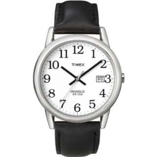 Timex Mens T2H281 Easy Reader Black Leather Strap Silver Tone Case 