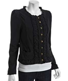 Marc by Marc Jacobs orcha black cotton ruffle front jacket  BLUEFLY 