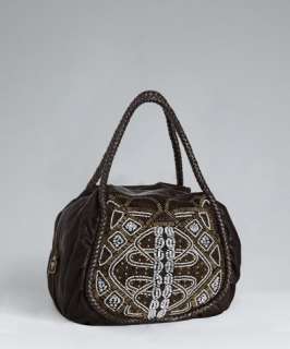 Isabella Fiore chocolate leather Valentina beaded satchel