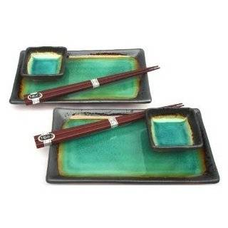 Japanese Kosui Turquoise Green Six Piece Sushi Plate Set For Two