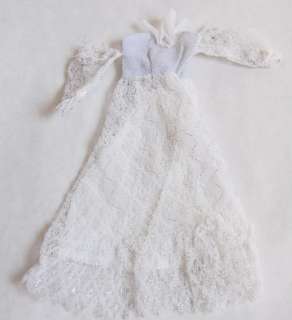 Barbie Doll Clothes Vintage Gown White Sliver Wedding Evening Dress 