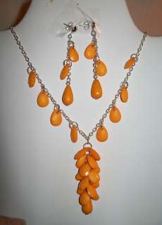 new orange teardrop beads necklace post stick pierced earrings silver 