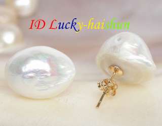    17mm white freshwater pearls Earrings 14K gold post j7822  