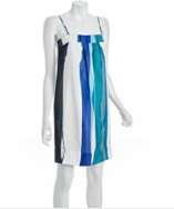 style #305007601 blue stripe cotton silk voile gathered dress