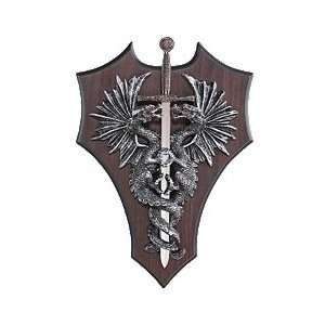  Medieval Dragon Wall Plaque Sculpture with sword 