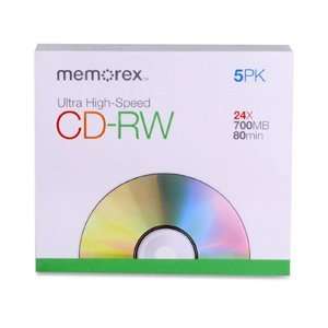  CD RW Discs, 700MB/80min, 24x, w/Slim Jewel Cases, Silver 