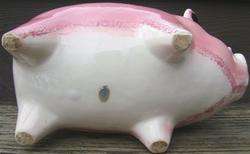   SONSCO PIG PINK BLUE Ceramic COOKIE JAR WOVEN HANDLE 1940s  