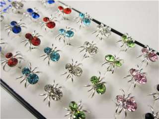 Chic 20pairs mixed colors Rhinestone Spider silver ear studs Earrings 