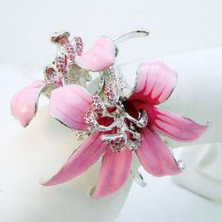 Holy Lily Flower Bracelet Cuff Pink Swarovski Crystal  