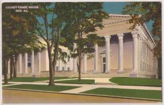 Pennsylvania Postcard Erie PA County Court House Building Tree Linen 