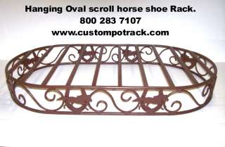 Hanging oval scroll horse & horse shoe pot rack  