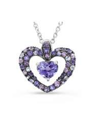 Heart Natural Amethyst and Pink Tourmaline Necklace Pendant in 