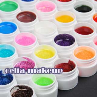 48 Color UV GEL Nail ART GLITTERY Glitter Transparent Pure Solid 