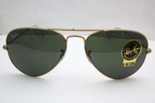 New Ray Ban Aviator Gold Large Metal G 15 Lens Sunglasses 55mm RB3025 