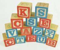 14 Vintage Wood Wooden Painted Blocks Alphabet Letters  
